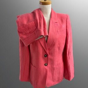 J. Crew Helena Vibrant Pink Linen Blend Suit Blazer Sz 8,  Pleated Pants Sz 10